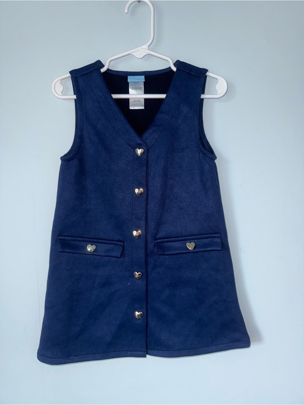 Draper James Navy Blue Heart-Button Pinafore Dress